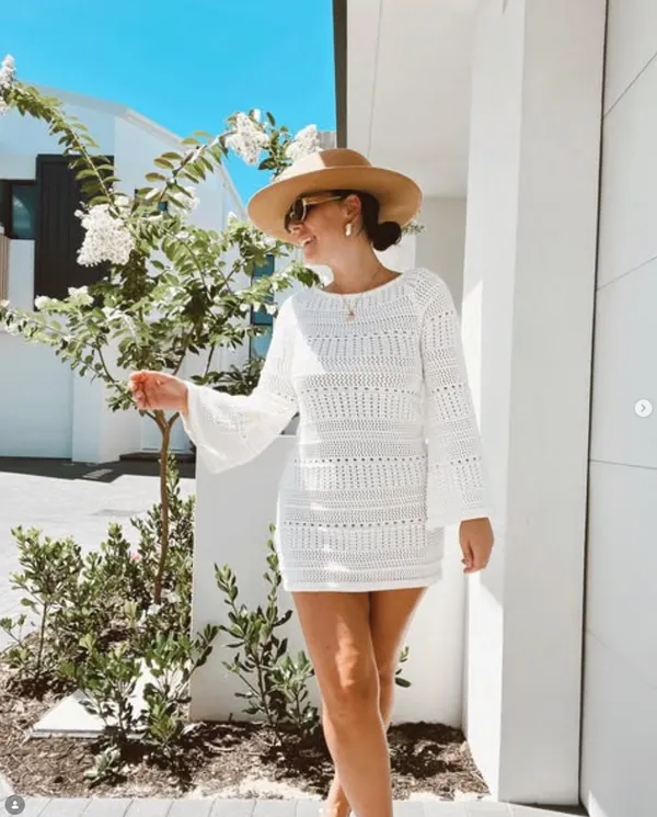 NWOT Zara White Knit Long Sleeve Knee-Length Square-Neck Dress 3433/003/250 - Image 2