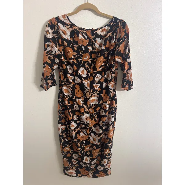 For Love & Lemons Floret Print Midi Dress Black Floral Silk Blend Slit Medium - Image 4