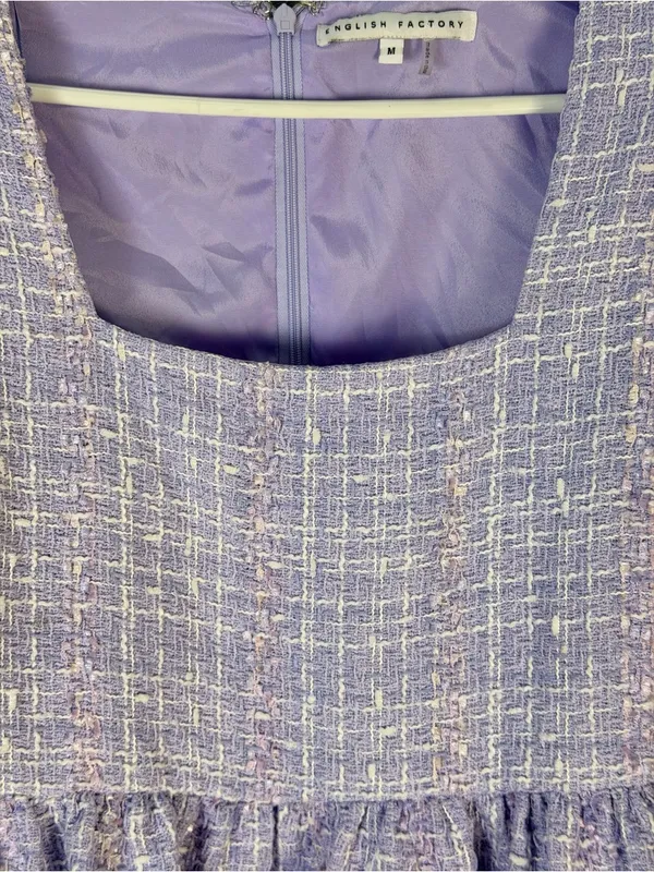 English Factory Lavender Tweed Dress with Puff Sleeves - Image 4