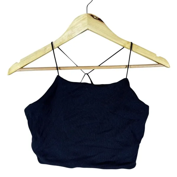 Nike Dri-FIT Ribbed Solid Crop Top Black Sporty Crisscross Back Strappy Size S - Image 3