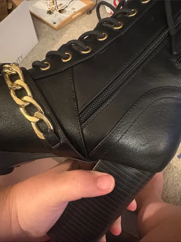 Forever Black Lace-Up Combat Boots with Gold Chain Accent size 7 - Image 12
