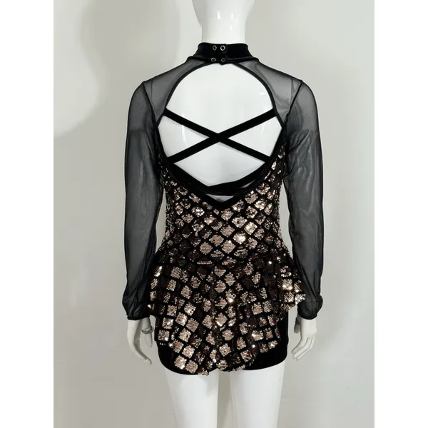 Weissman Dance Costume Black Gold Sequin Glam Dancecore Competition Medium Adult - Image 2