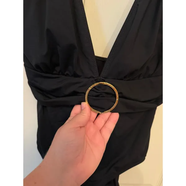 Ralph Lauren Women's Deep V-neck Black One Piece Swimsuit Sz‎ 14 - Image 3