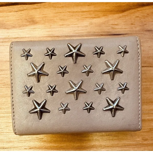 Jimmy Choo Nemo Trifold Wallet With Coin Purse Stars Studs‎ Leather Small Wallet - Image 2