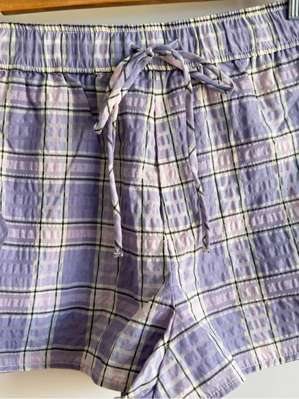 GANNI Lilac Plaid Cargo Shorts Size 34 Purple Check Drawstring Mini Shorts - Image 6