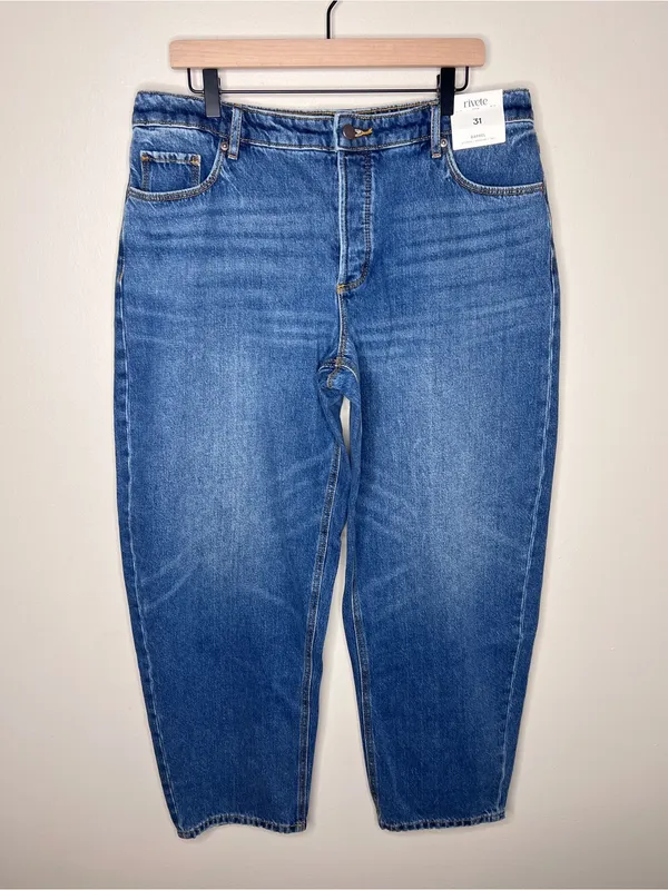LOFT Rivete Mid Rise Barrel‎ Jeans Echo Wash Cotton Button Fly Crop Size 31 NWT - Image 2