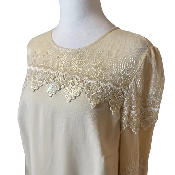 NWT‎ Anthropologie Darling Cream Ivory Lace Trim Dress Large Bridal Wedding - Image 3