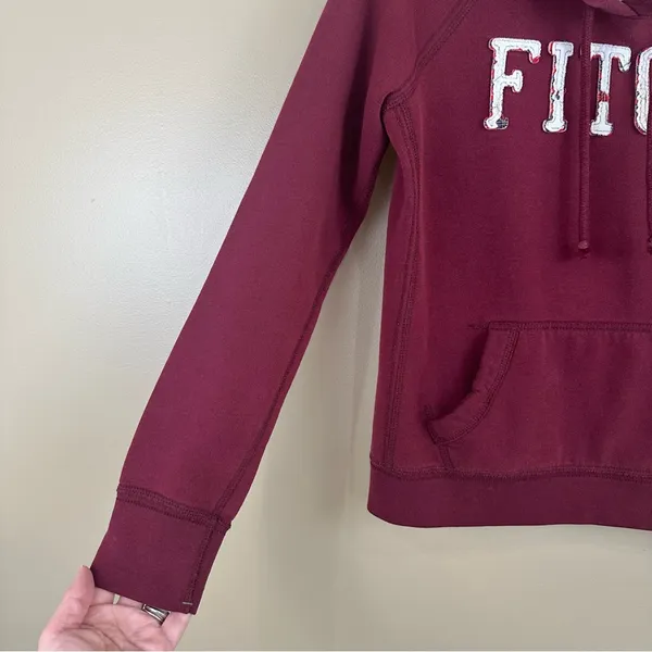 Y2K Vtg Abercrombie & Fitch Burgundy Swearshirt Hoodie Womens Large Grunge Prep - Image 7