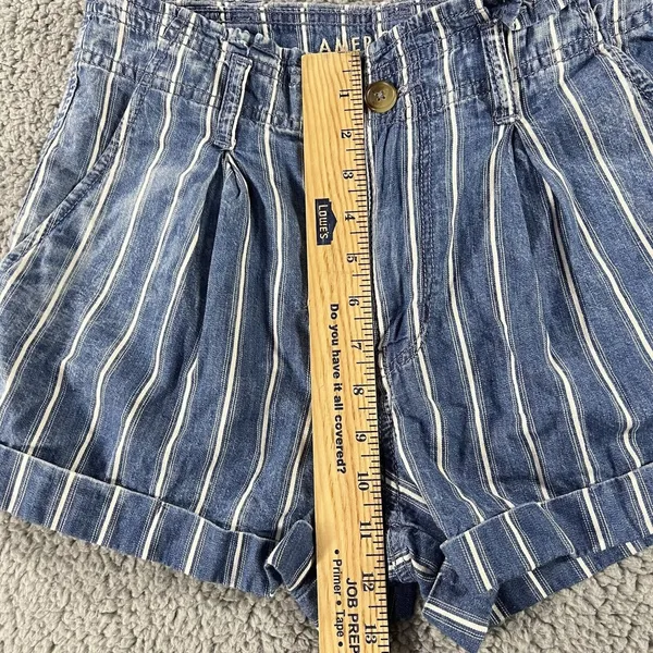 American Eagle Shorts Women 6 Blue White Striped‎ Pleated Paperbag Waist Boho - Image 5