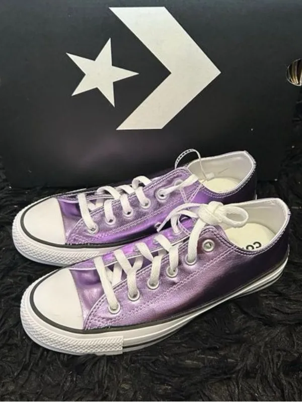 CONVERSE all Star purple metallic lace up shoes sneakers women’s 7 new - Image 6