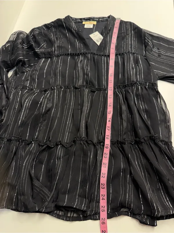 NWT Black bell sleeve top sheer sleeves silver festival glam rock goth Halloween - Image 8