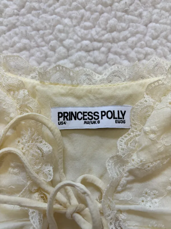 Princess Polly Merrelle Yellow Eyelet Tie Front Crop Top size 4 Coquette dollett - Image 2