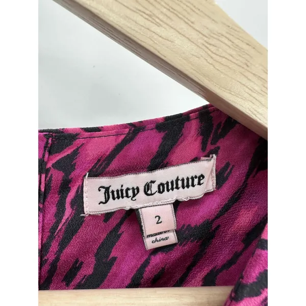Juicy Couture Pink‎ Animal Print Short Sleeve Silk Blouse Women Size 2 - Image 4