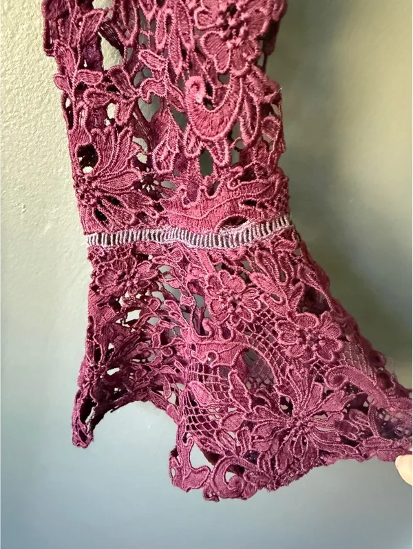 ASTR The Label Burgundy Lace Long Sleeve Dress Medium - Image 5