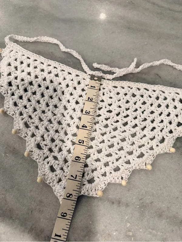 Handmade Crochet Wood Beaded Kerchief Head Scarf Cotton Boho Bandana Cottagecore - Image 3