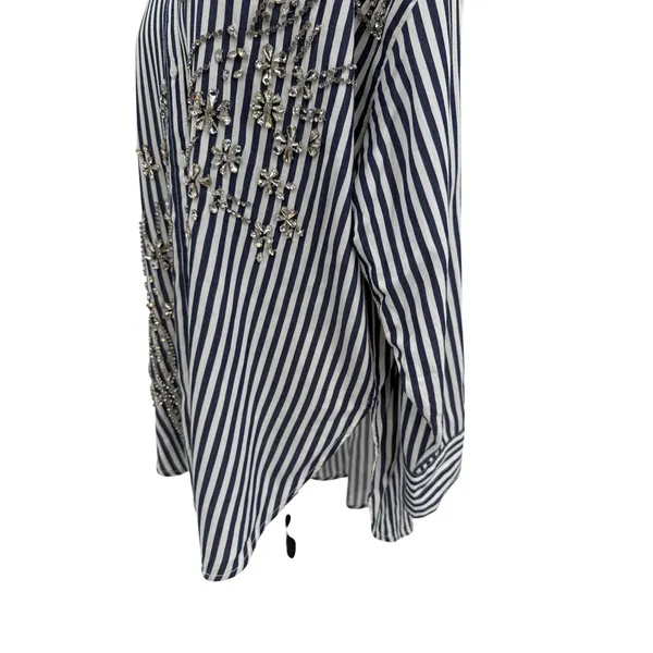 Anthropologie Maeve Bennet Beaded Sequined Button Down Shirt Striped Large‎ - Image 9