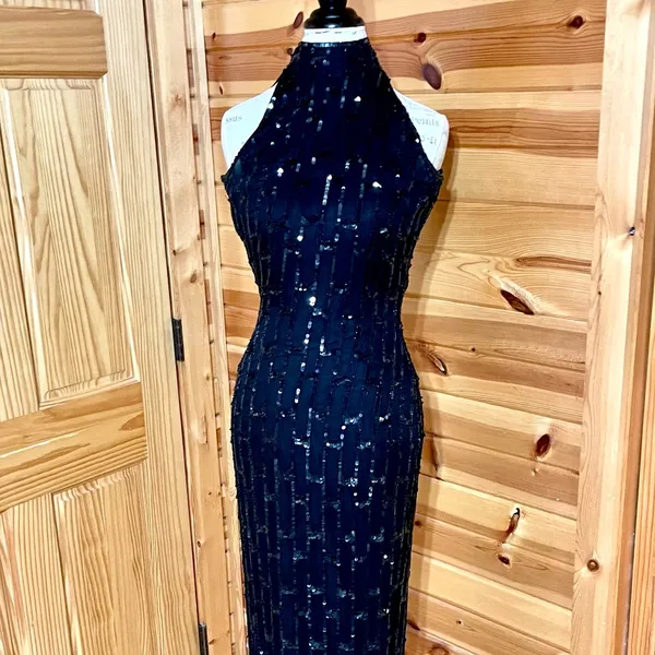 Scala Black Silk Heavily Beaded Sleeveless Long Special Occasion Dress Gown Sz S - Image 4
