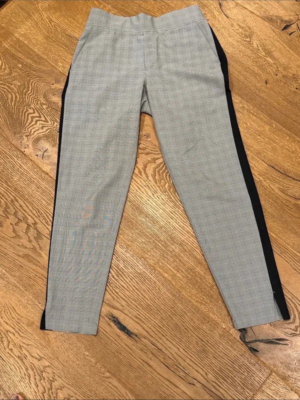 Athleta Brooklyn Grey Plaid Ankle‎ Pants with Black Side Stripe 2 - Image 3