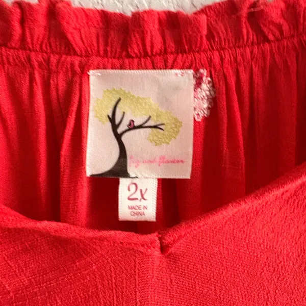Fig & Flower Anthropologie Red Boho Embroidered Floral Peasant Blouse Womens 2X - Image 3