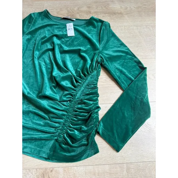 NWT Loft velvet velour green side cinch long sleeve blouse dressy soft size L - Image 5