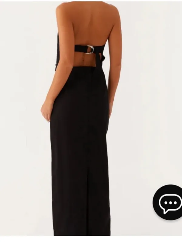 Peppermayo Rumour Has It Black Linen Buckle Strap Halter Maxi Cocktail Dress M - Image 2