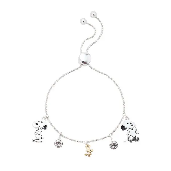 NWT Peanuts Snoopy & Woodstock Crystal Bezel Charm Bolo Bracelet - Image 2