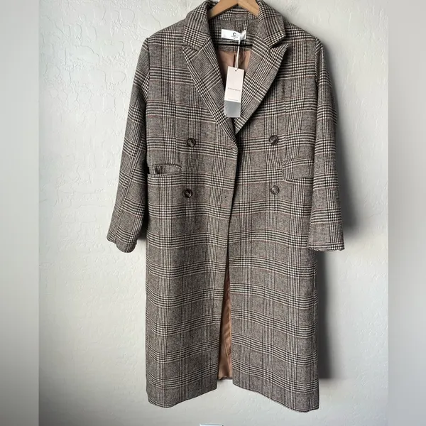 Commense valor plaid oversized overcoat NEW XS Brown - Image 7