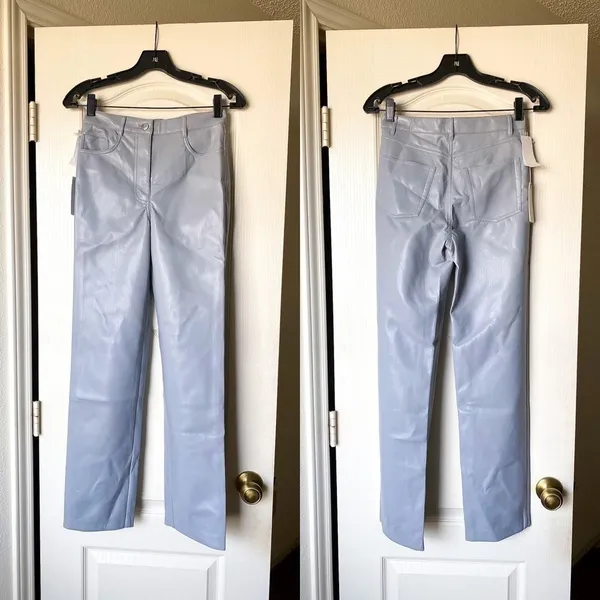 Aritzia Pant Melina High-Rise Straight-Leg‎ Vegan-Leather Marble Grey 2 NWT - Image 2