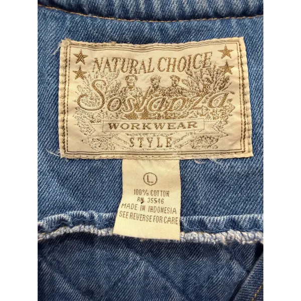 Sostanza Womens Vest Large Blue Denim Workwear Quilted Back Multi-Pocket Utility - Image 4