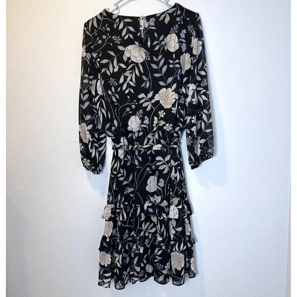 Calvin Klein Womens-XL Long Sleeve Dress with Belt & Teirs Black Floral‎ - Image 5