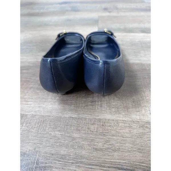 Ralph Lauren Madison Wedge Buckle Slip On Blue Peep Toe Shoes Women's Sz 8.5B‎ - Image 7
