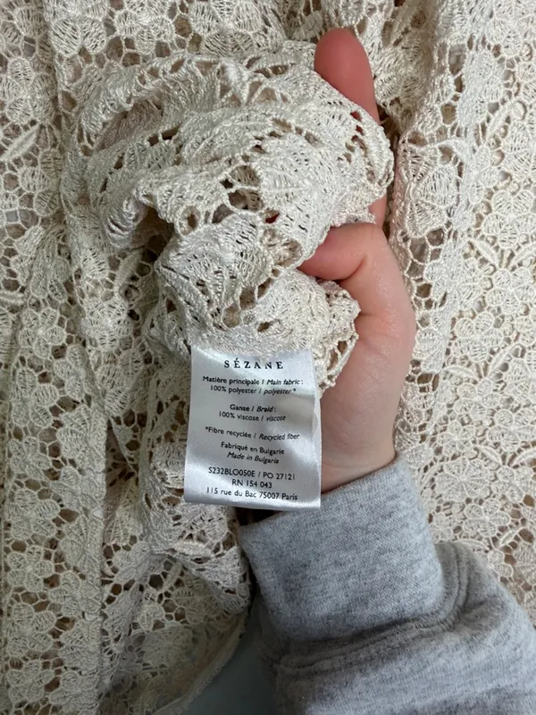 Sézane Elegant Jordyna Cream Floral Lace Longsleeve Ruffle Blouse | 34 - Image 6