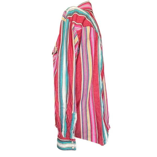 Wrangler Retro Western Pearl Snap Striped Shirt Pink Teal Cotton Small‎ Cowgirl - Image 5