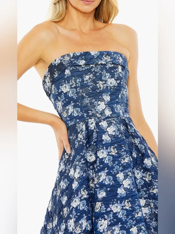 NEW MAC DUGGAL floral strapless brocade midi dress blue multi sz 8 - Image 3