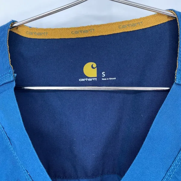 Carhartt Force Scrub Top Mens Small Blue V Neck Medical Shirt - Image 3