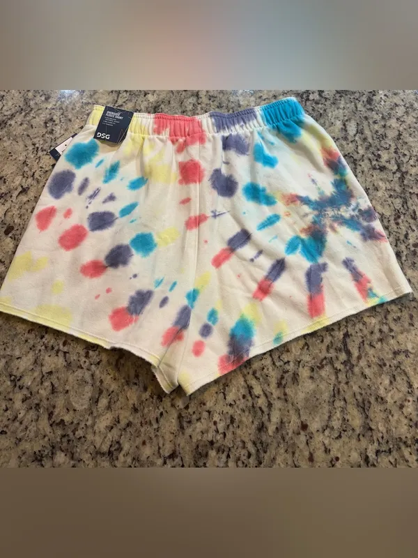 DSG Women's Tie-Dye Lounge Shorts - Blue, Pink, Yellow, Gray on White - Image 4