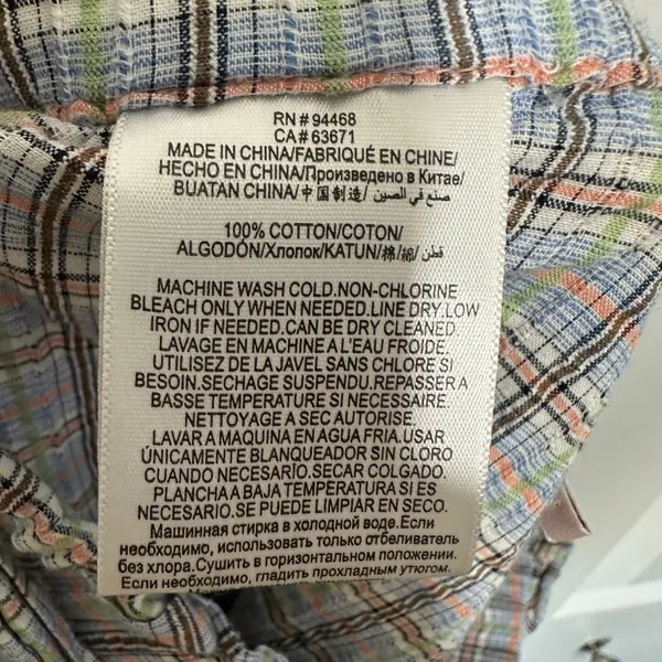 BCBGeneration Plaid Pants Womens S Blue Multi Paperbag Waist Tie Cotton Trousers - Image 6