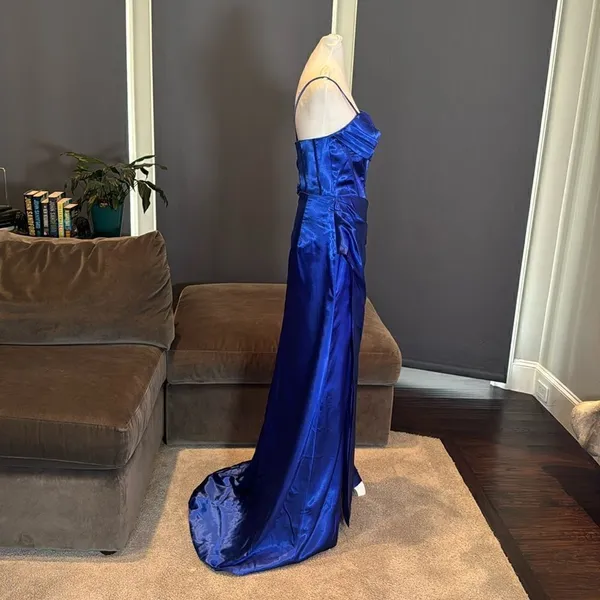 Women’s Blue Full Length Prom Dress CrissCross Straps Leg Slit Size 6 *READ - Image 3