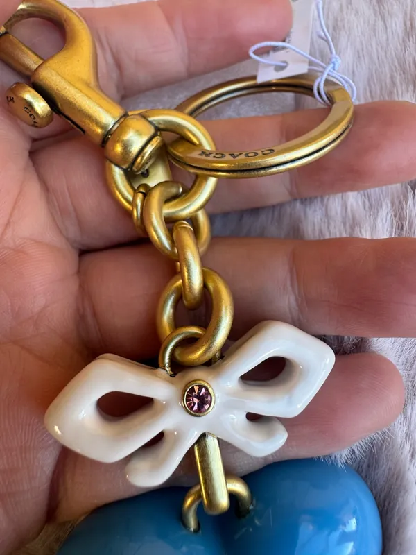 Coach Heart Bag Charm In Resin/Brass/Blue Multi CBH12 Key Chain Key Ring NWT - Image 4