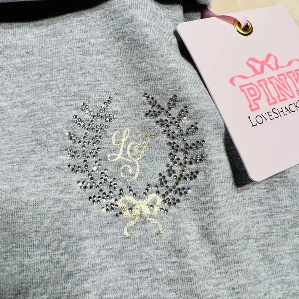 🎀PINK x LoveShackFancy Foldover Cotton Mini Skirt / Skort Bling Logo Preppy M - Image 3