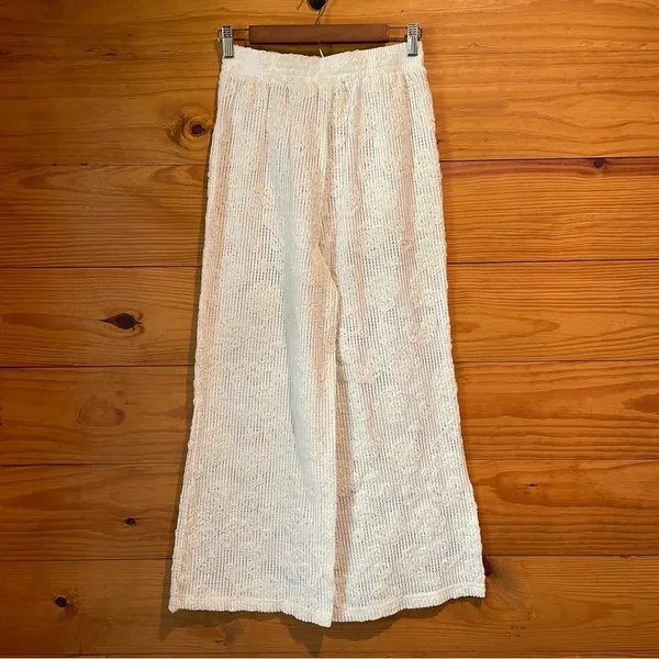 Lulus Cream White Sheer Floral Lace Wide Leg Pants Extra Small Boho Loungewear - Image 2