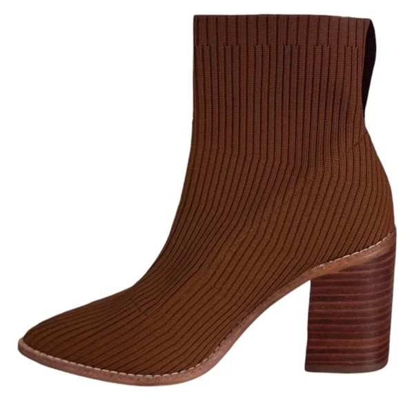 Steven By Steve Madden Nara Sock Booties Camel Brown 7.5‎ Stacked Block Heel - Image 5
