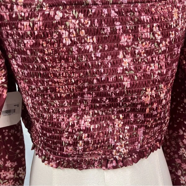 Altar’d State Vaella Smocked Floral Top in Burgundy Long Sleeve‎ Cropped medium - Image 9