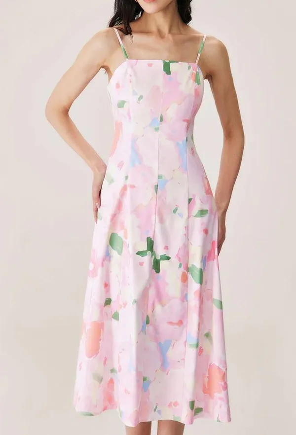 Rihoas Pink Floral Slip Midi Dress - Image 3