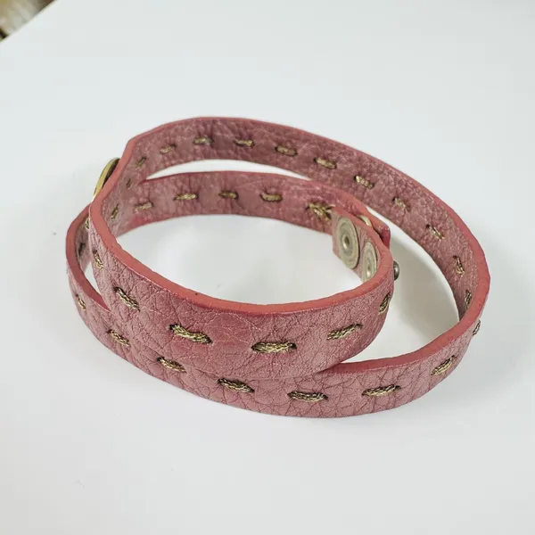 Fendi Pink Leather Selleria Wrap Bracelet 7in Gold Tone Logo Snap Designer - Image 3