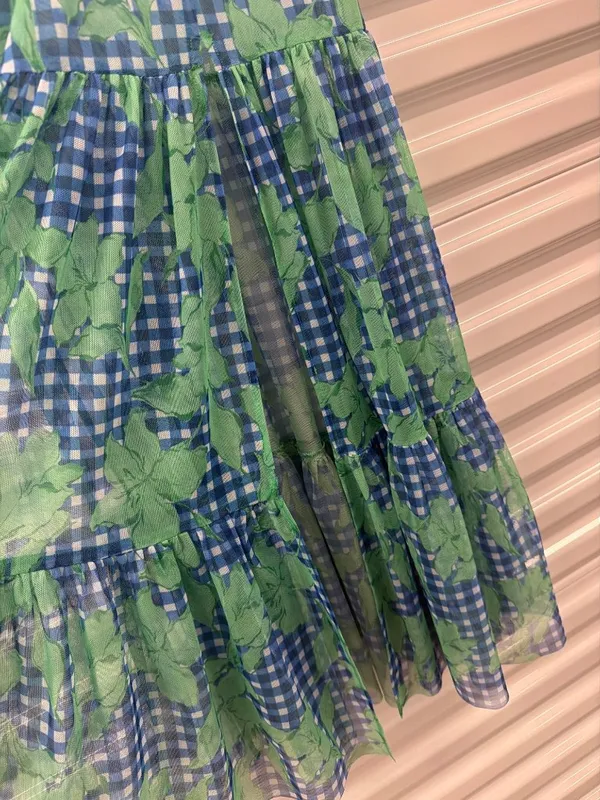 Hutch Suvi Cover-Up Skirt Cobalt Teal Gingham Floral Womens Size Small - Image 7