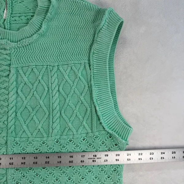 Free People Knit‎ Vest Sleeveless Sweater Cotton Blend Patchwork Green Size L - Image 2