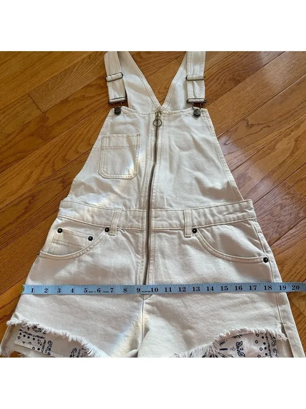 Free people We The Free Sunkissed Off White Denim Short Overalls Romper Size 4 - Image 9