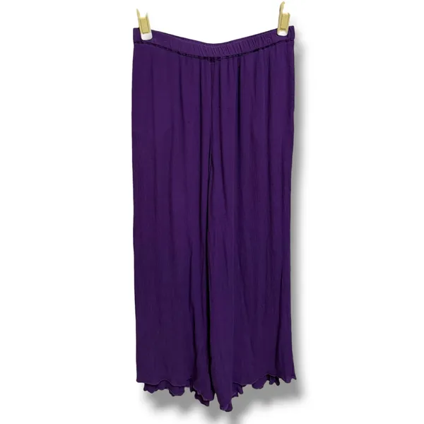 Coldwater Creek Womens Purple Crinkle Rayon Wide‎ Leg Pants XS Lettuce Hem Boho - Image 2