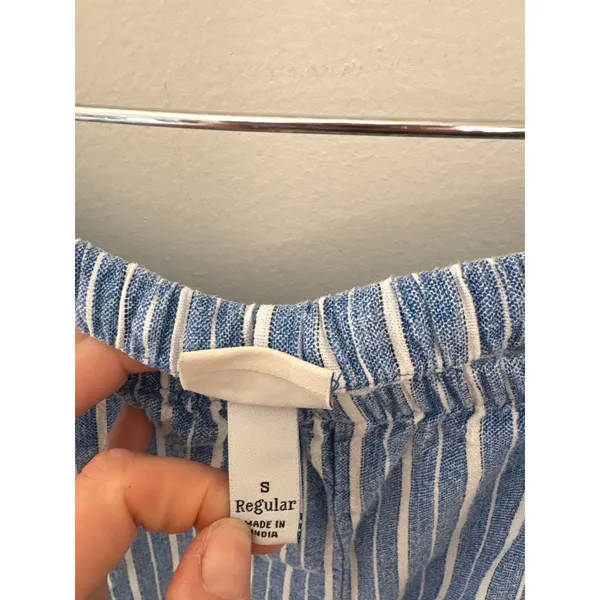 A New Day Blue White Striped Linen Blend Elastic‎ Waist Straight Leg Pants S - Image 2